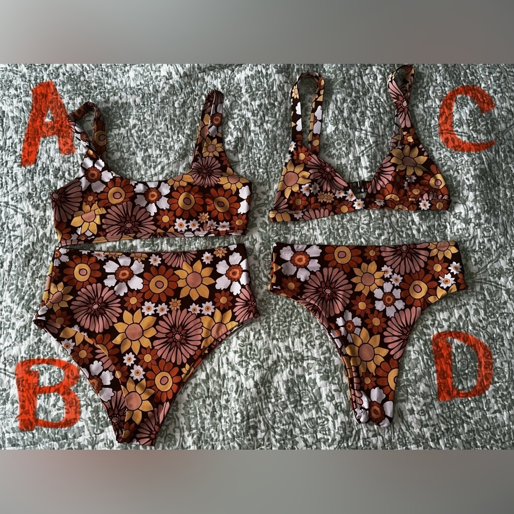 Kavala Collective Floral Bikini Top #A in Brown and Pink